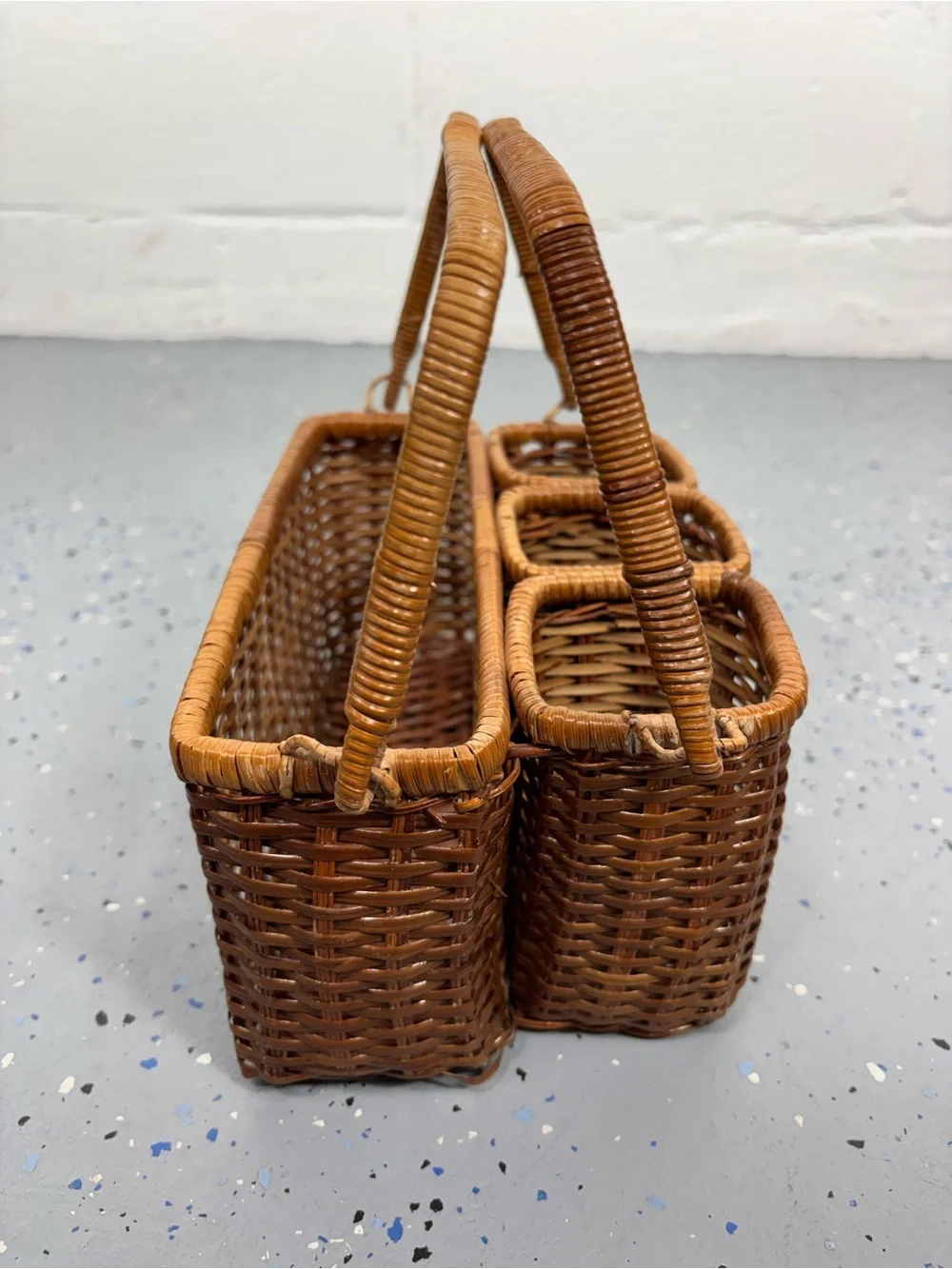 Vintage Nantucket Woven Basket Utensil Silverware Napkin Holder Coastal Cottage